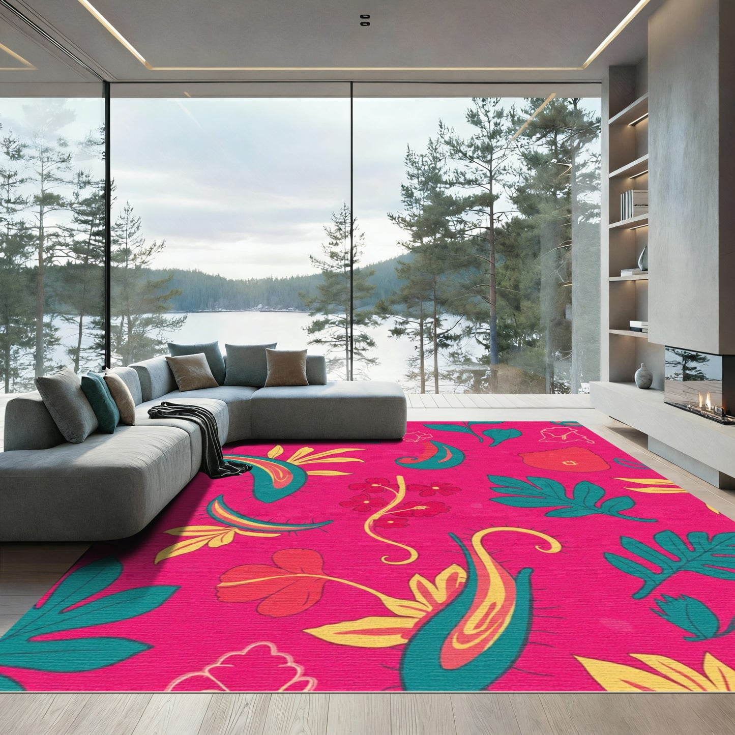 Vibrant Pink Floral Paisley Medallion Rug