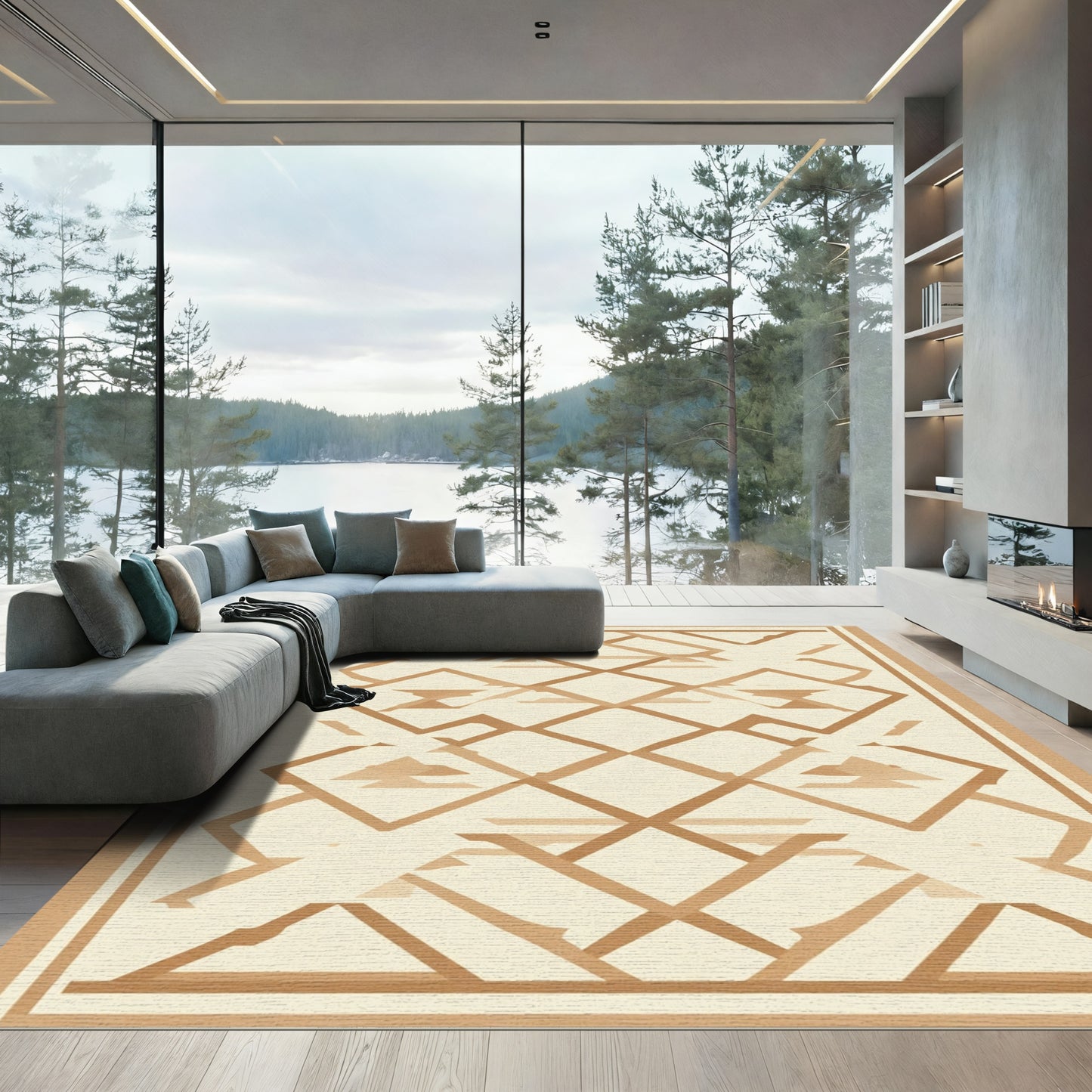 Geometric Lattice Beige Tan Rug