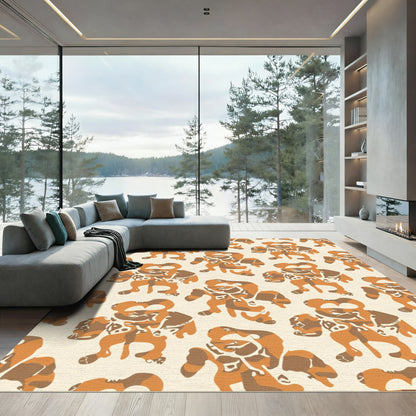Orange Brown Abstract Camouflage Figures Rug