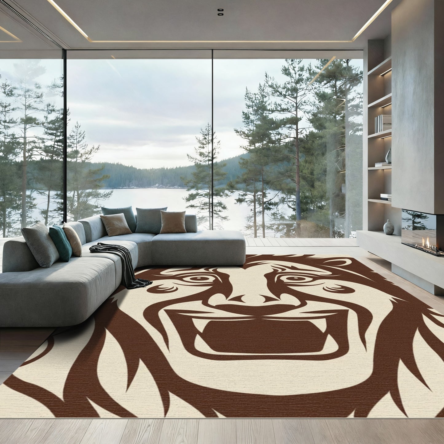 Brown Lion Face Majestic Roaring Art Rug