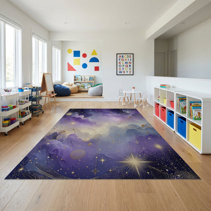 Ethereal Starry Purple Gold Clouds Rug