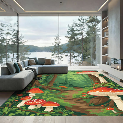 Enchanted Forest Fox Mushroom Path Rug