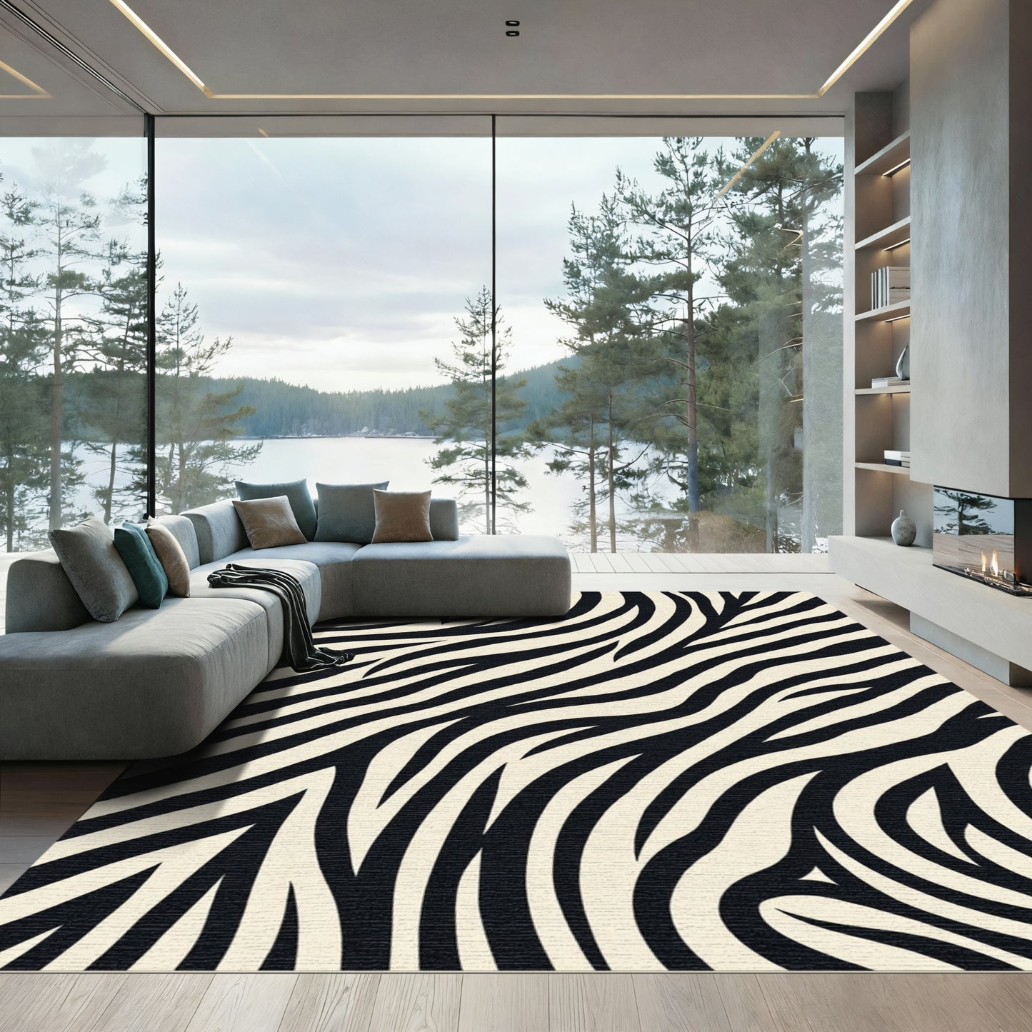 Bold Black White Animal Stripe Rug