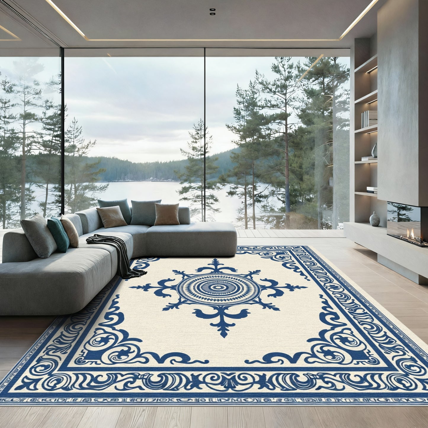 Deep Blue Medallion Eastern Border Rug