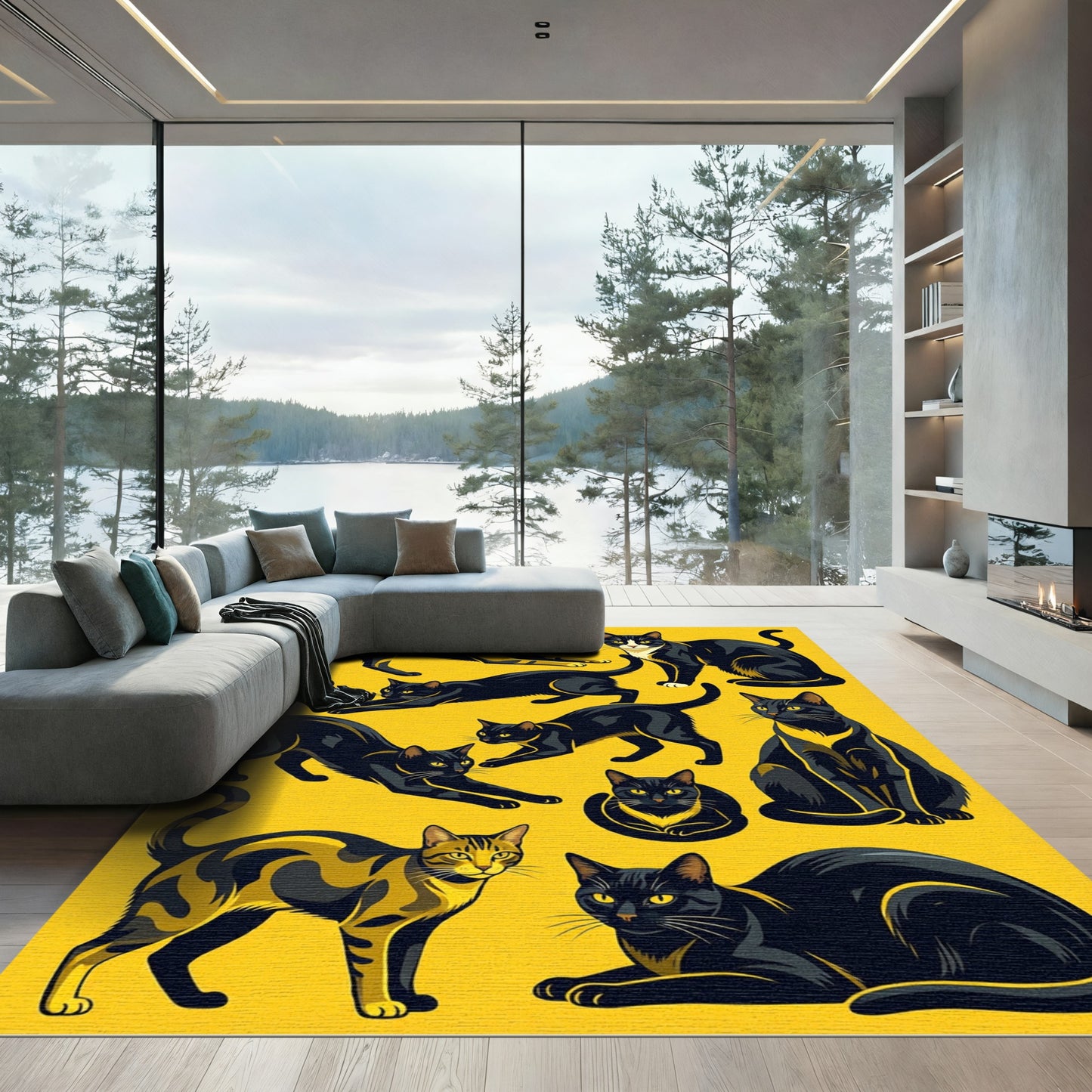 Black and Gold Feline Collection Rug