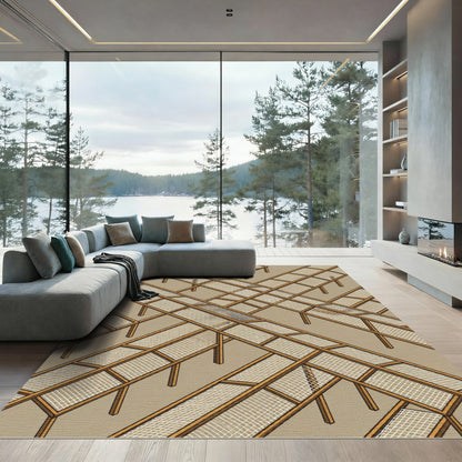 Abstract Wood Structure Geometric Overlay Rug