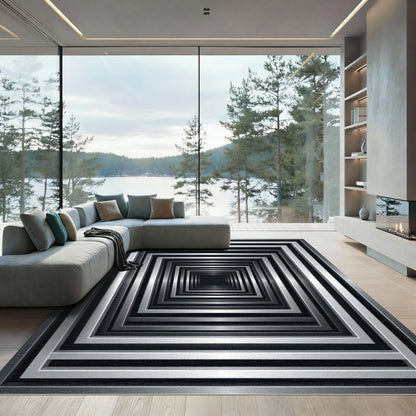 Modern Monochromatic Metallic Geometric Tunnel Rug