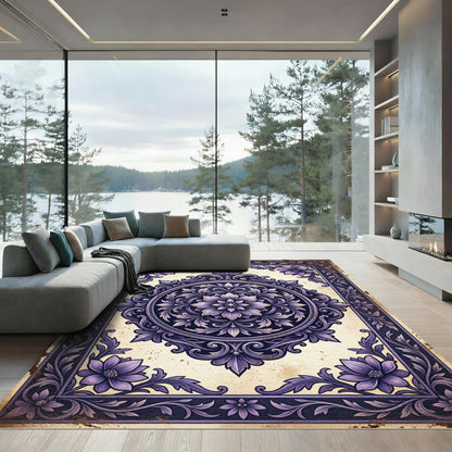 Elegant Purple Floral Ornate Medallion Rug