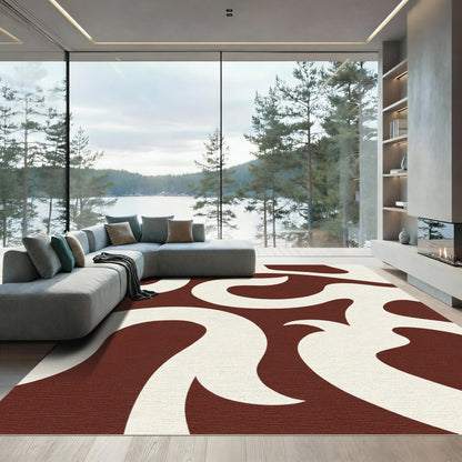 Crimson White Abstract Swirl Rug