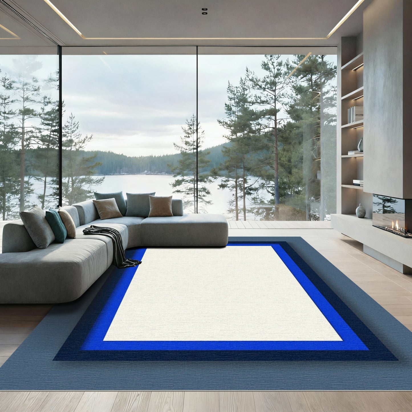 Deep Blue Outer Bordered Canvas Rug