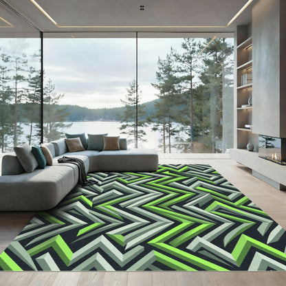 Vibrant Lime Green Geometric Illusion Rug
