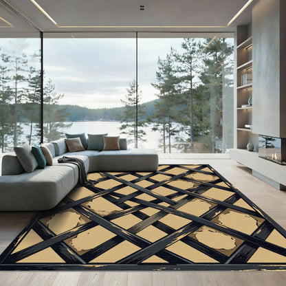 Charcoal and Tan Geometric Lattice Rug