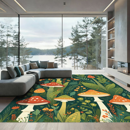 Whimsical Toadstool Garden Beetles Rug