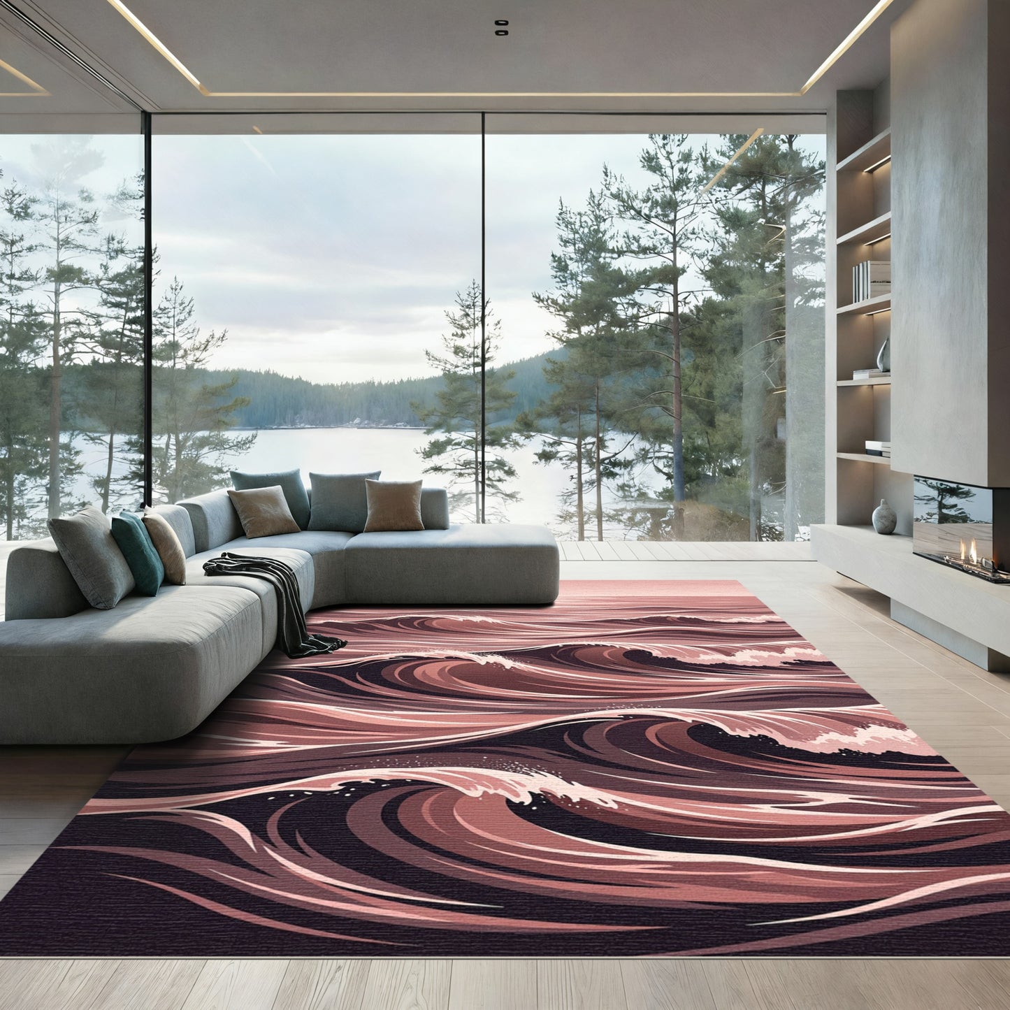 Rose Gold Ocean Wave Harmony Rug