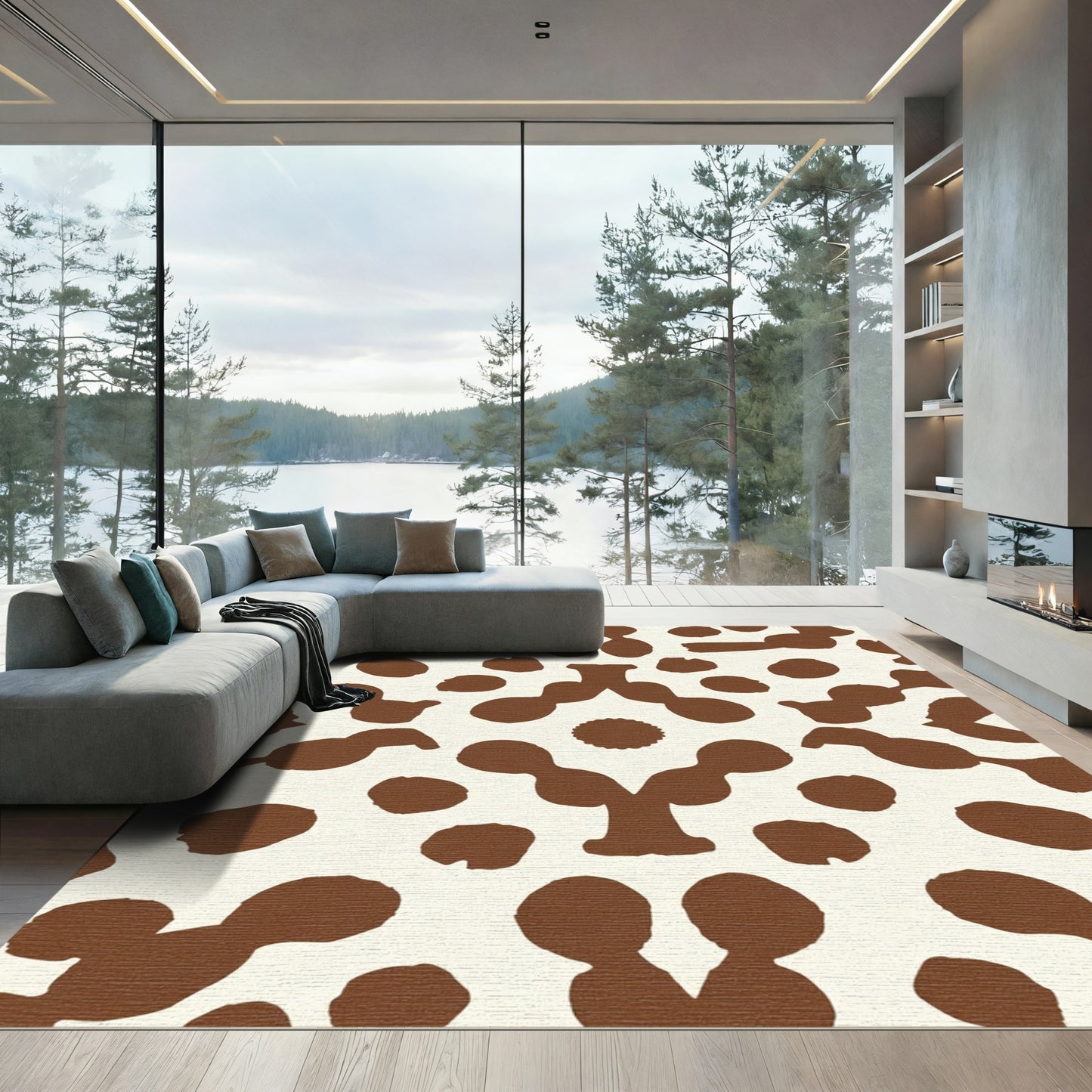 Brown and Cream Organic Shape Rug