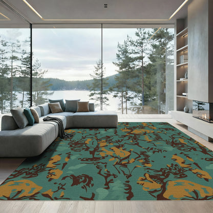 Teal and Gold Abstract Tangle Rug