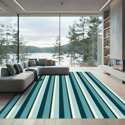 Aqua Teal Stripe Gradation Rug