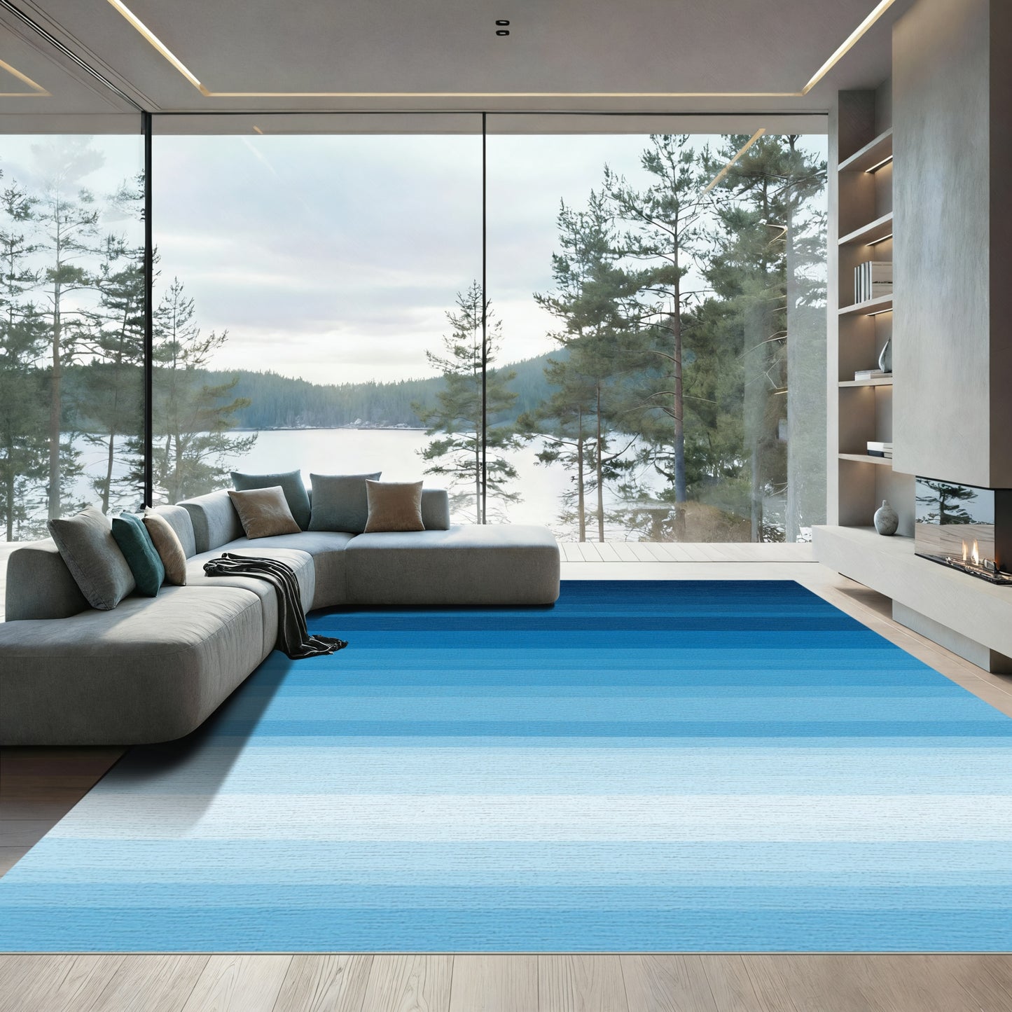 Gradient Blue Horizontal Stripe Rug