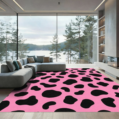 Pink and Black Spots Abstract Rug