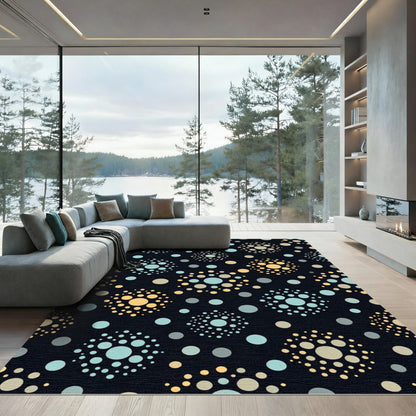 Abstract Circles Mint Yellow Grey Rug