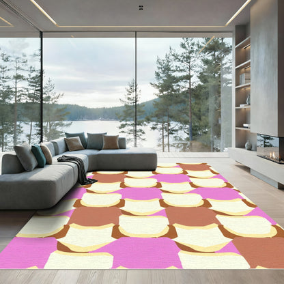 Cream Brown Pink Checkerboard Layers Rug
