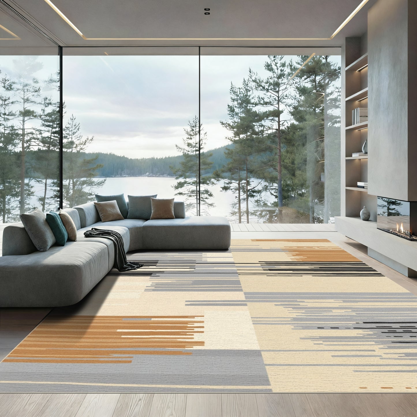 Modern Abstract Block Stripe Rug