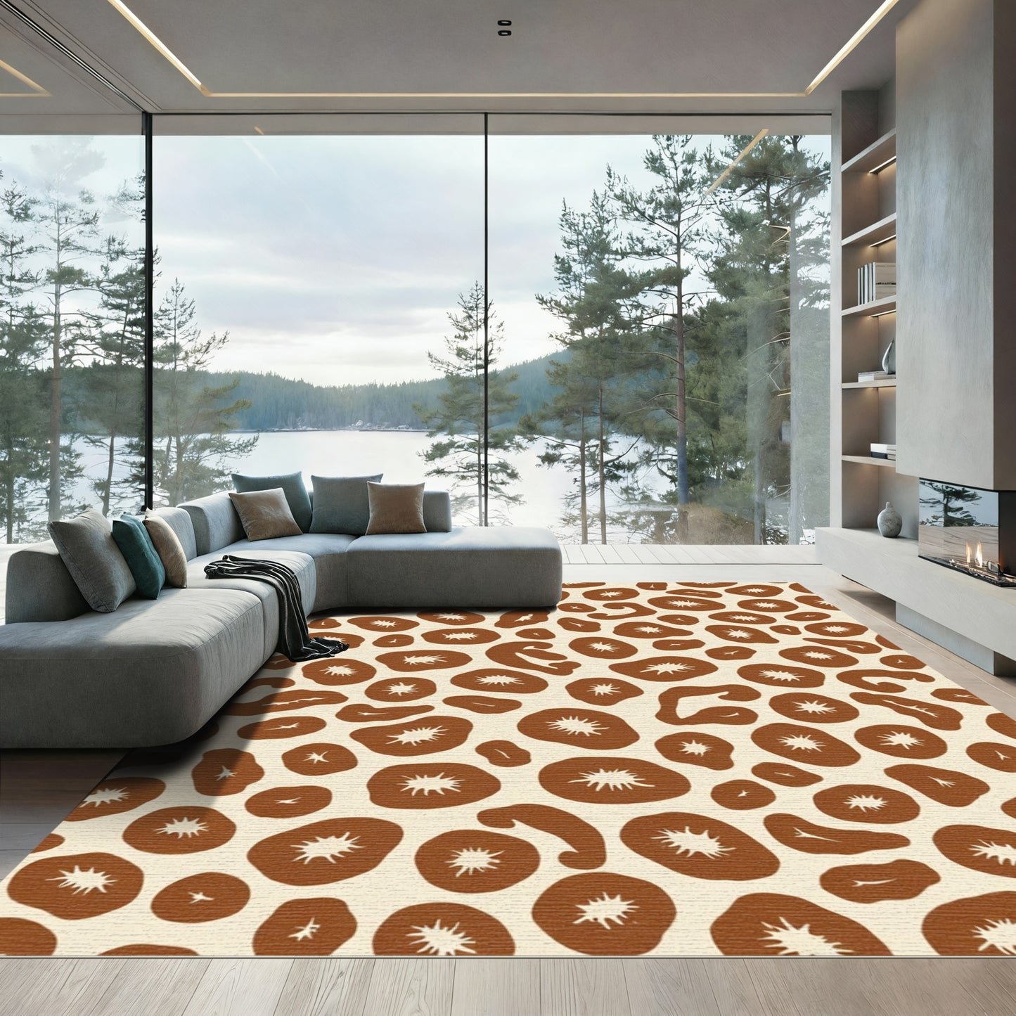 Earthy Brown Abstract Animal Spot Rug