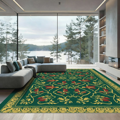 Emerald Green Floral Swirl Decorative Rug