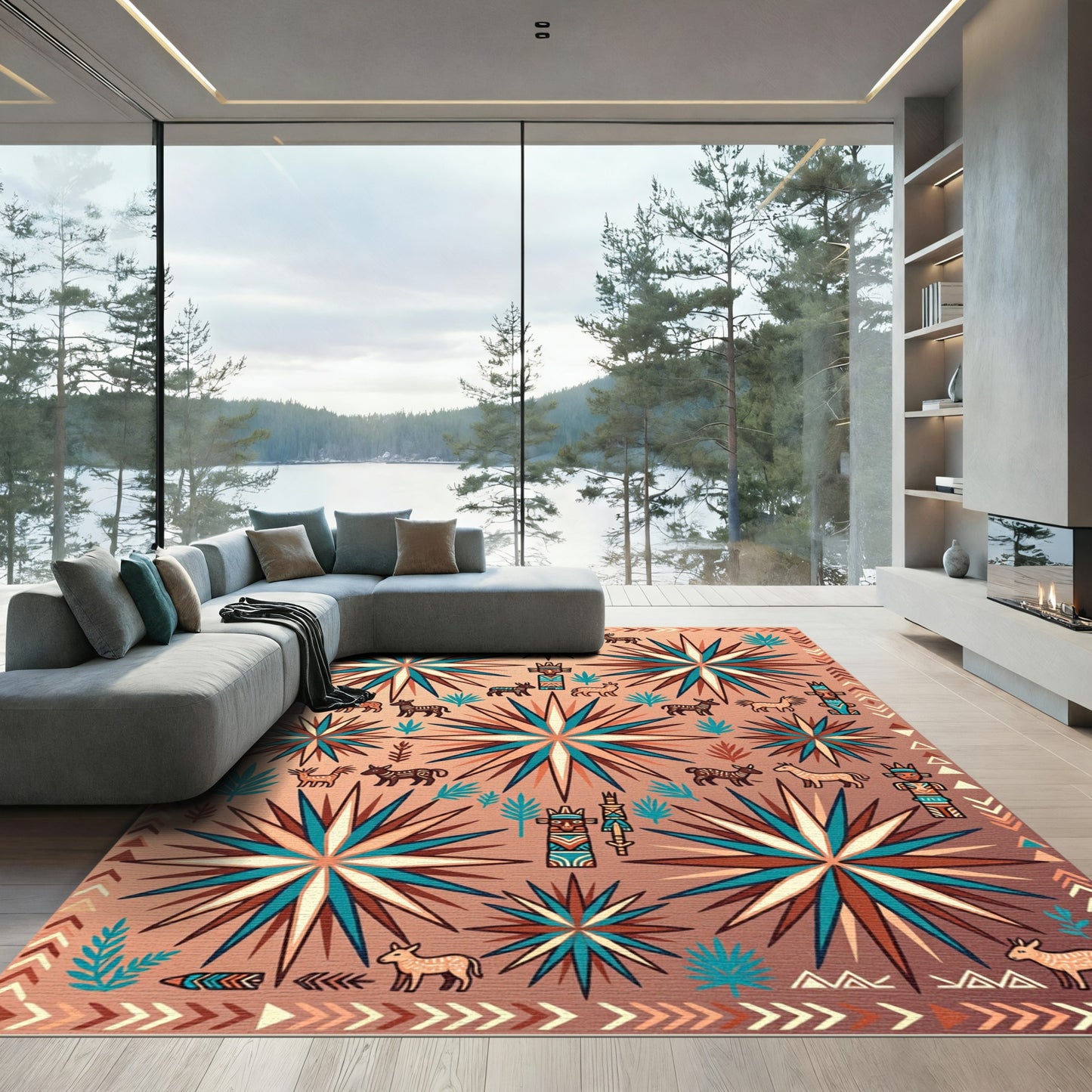 Copper Tribal Sun Animal Totem Rug