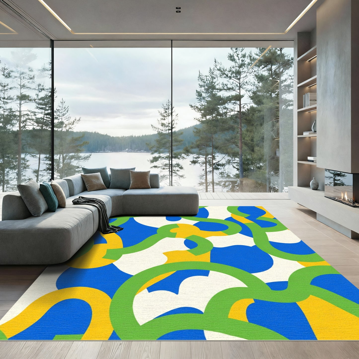 Graphic Green Yellow Blue Abstract Flow Rug
