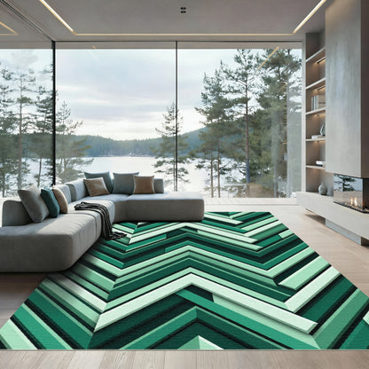 Emerald Chevron Layered Geometric Rug