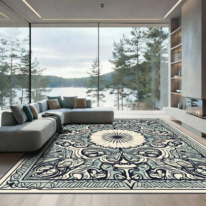 Pastel Cyan Floral Symmetry Rug