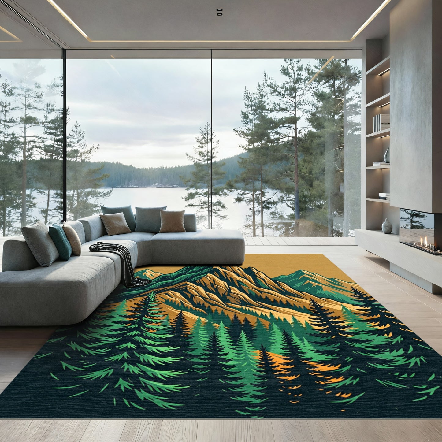 Majestic Alpine Mountain Forest Landscape Rug