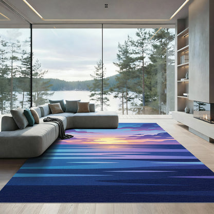 Vibrant Purple Sunset Water Reflection Rug