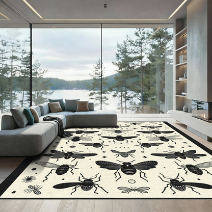 Black Insect Collage Cream Field Rug
