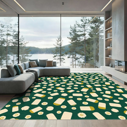 Green Cream Capsule Floral Scatter Rug