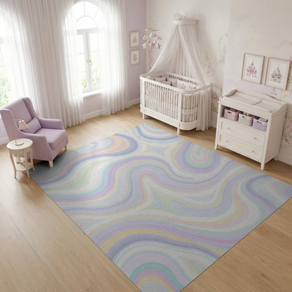 Lavender Pink Teal Yellow Wavy Rug