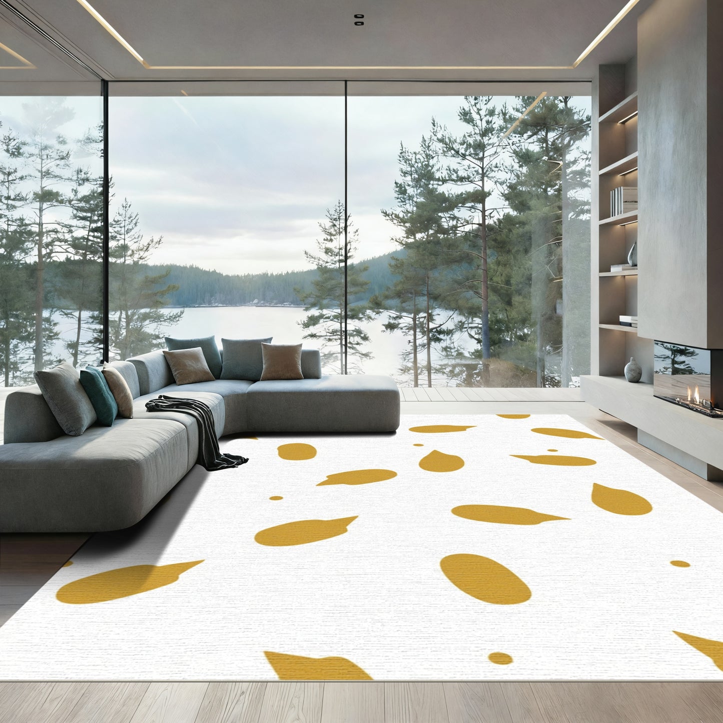 Gold Ochre Abstract Blob Rug