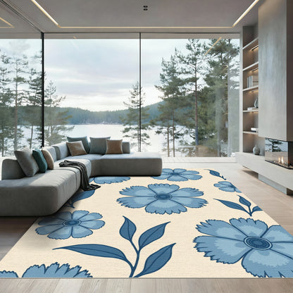 Navy Blue Floral Garden Rug