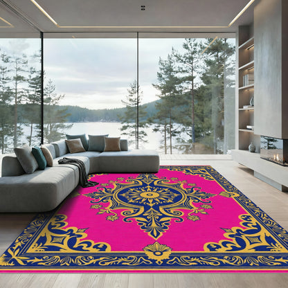 Vibrant Hot Pink Geometric Medallion Rug