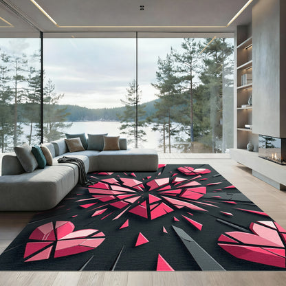 Exploding Pink Heart Geometric Rug