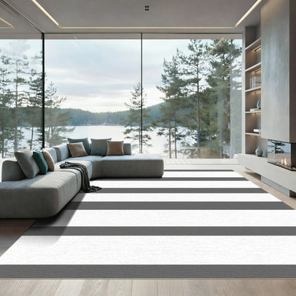Classic Charcoal White Stripe Rug