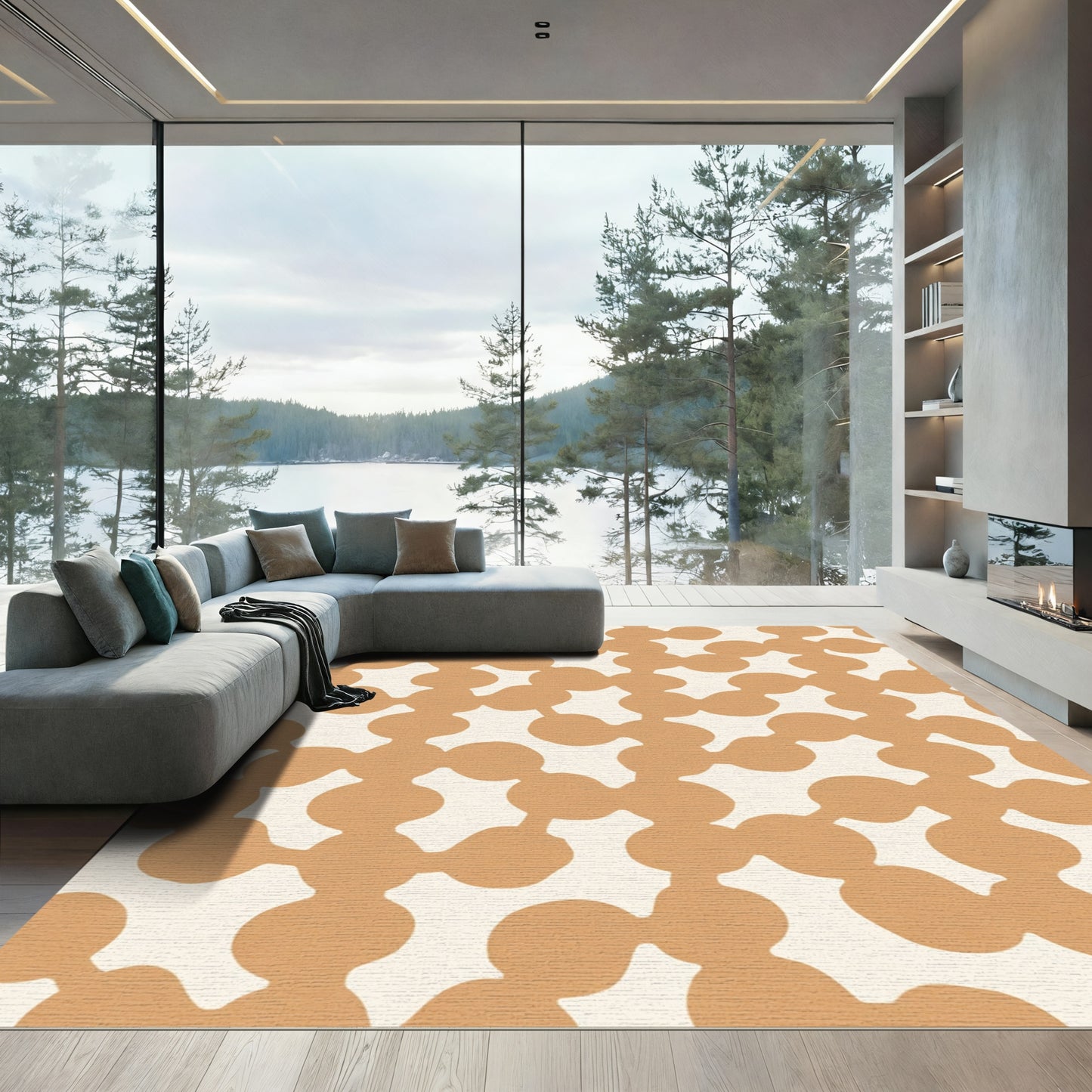 Tan Organic Blob Interlocking Rug