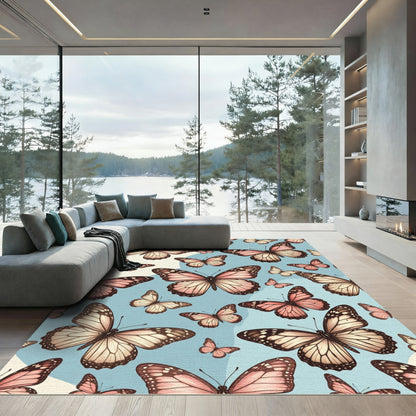 Whimsical Soft Pink Butterfly Garden Rug