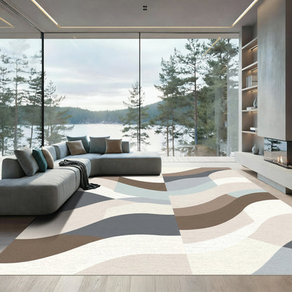Earthy Mid-Century Modern Wavy Stripe Rug