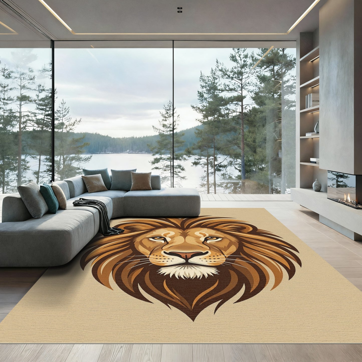 Majestic Golden Lion Head Portrait Rug