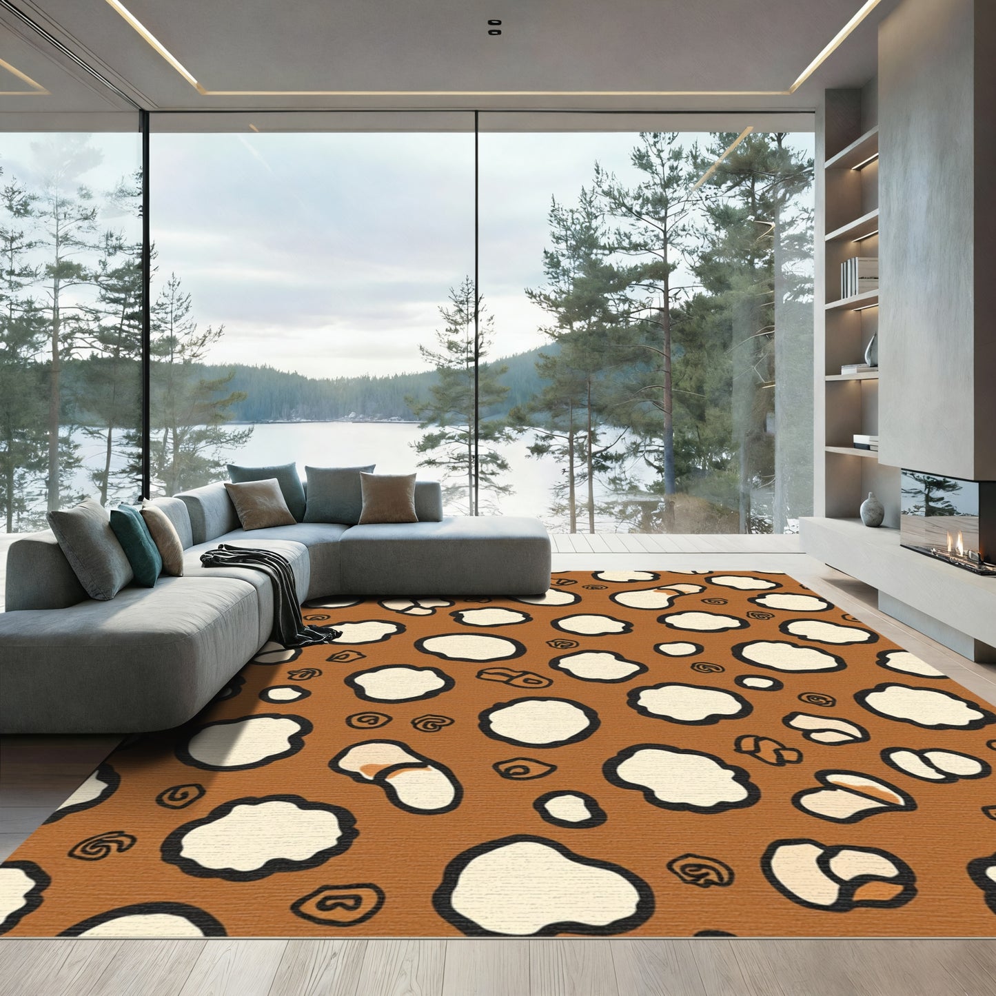 Brown Cream Spotted Abstract Organic Shapes Rug