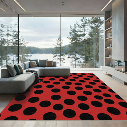 Classic Red Black Polka Dot Rug
