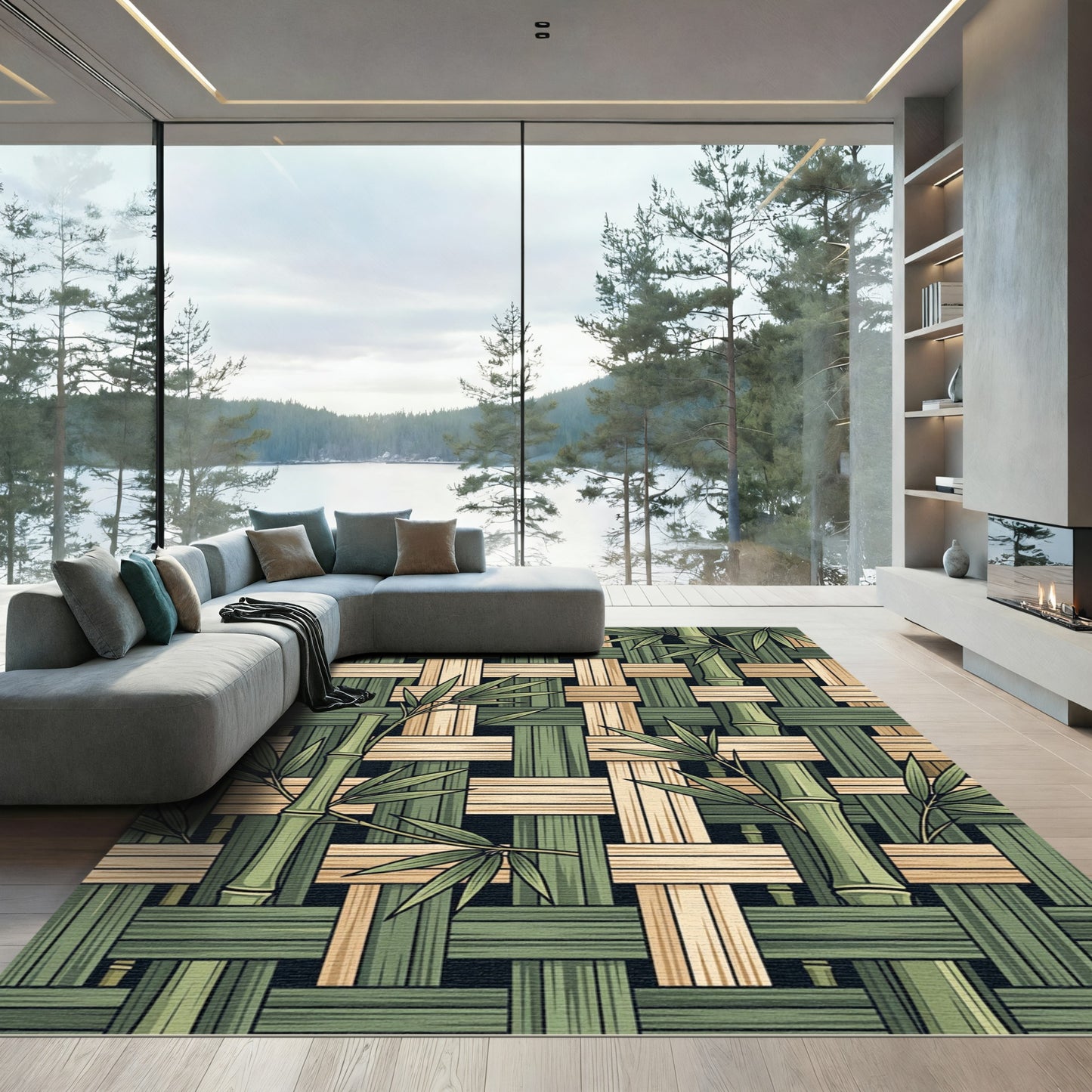 Woven Bamboo Leaf Zen Forest Rug