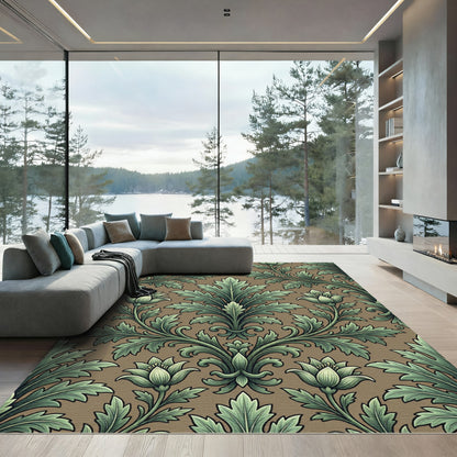Sage Green Botanical Acanthus Scroll Rug